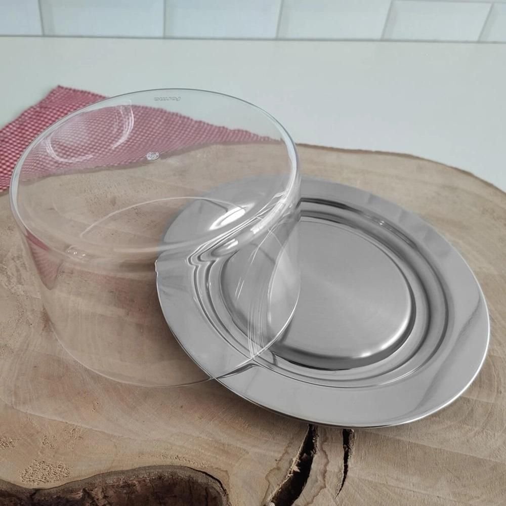 Prato Inox Cúpula Acrílico Porta Queijo Mina Frios Geladeira - 2