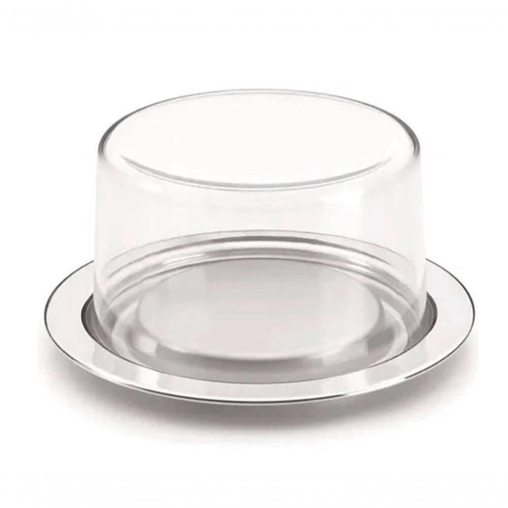 Prato Inox Cúpula Acrílico Porta Queijo Mina Frios Geladeira - 5