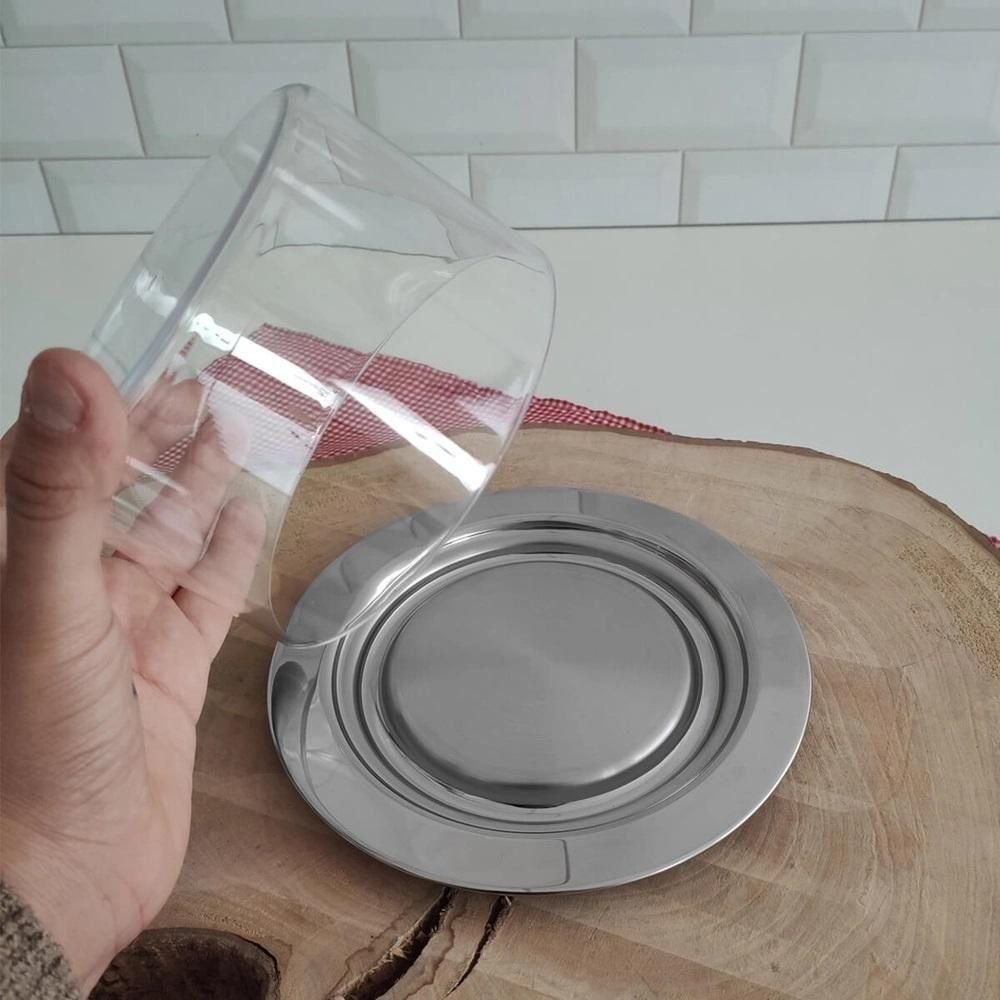 Prato Inox Cúpula Acrílico Porta Queijo Mina Frios Geladeira - 4