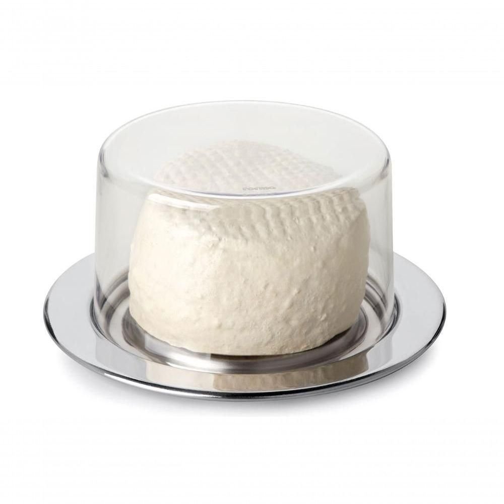 Prato Inox Cúpula Acrílico Porta Queijo Mina Frios Geladeira - 1
