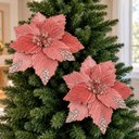 Ver imagem 5 de Flores Natalina Artificial Camurça Rosa Enfeite 28cm 6 Peças