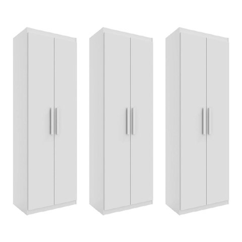 Kit com 3 Armários Multiuso Organizador 02 Portas Rimo Branco