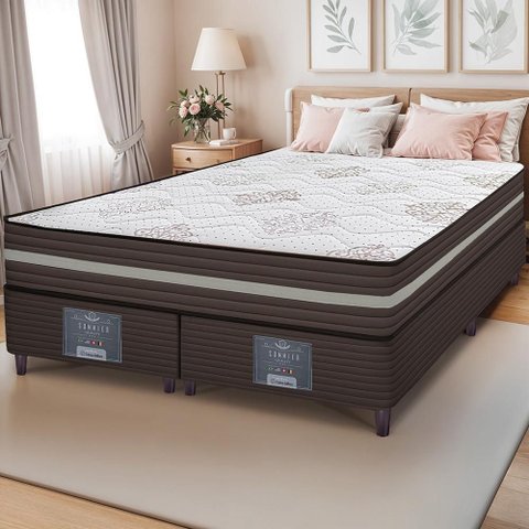 Cama Box King Colchão + Box 193x203x63 Spring Zen com Molas Ensacadas Marrom Cama Inbox
