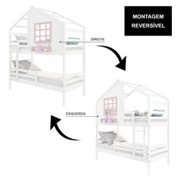 Beliche Casinha com Janela e Grade de Proteção Madeira Maciça Branco/ Rosa Housin - 6