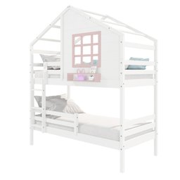 Beliche Casinha com Janela e Grade de Proteção Madeira Maciça Branco/ Rosa Housin - 2