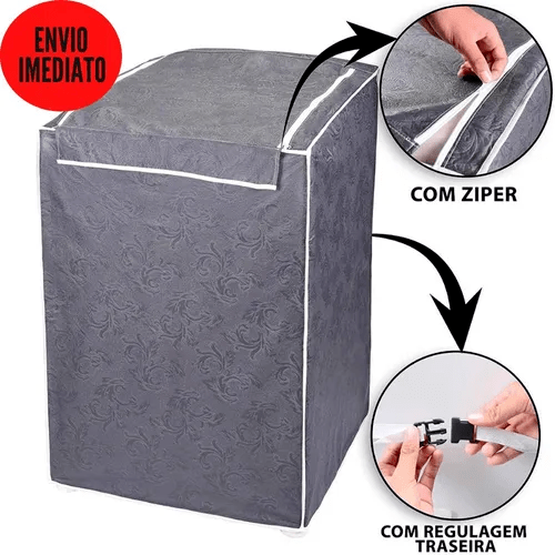 Capa Máquina de Lavar Lavadora G Cinza Abertura Superior Zíper Lavanderia Protetora Lava e Seca 10kg - 2