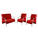 Ver imagem 1 de Kit 3 Peças Poltrona Braço Alumínio Suede Tecido Vermelho