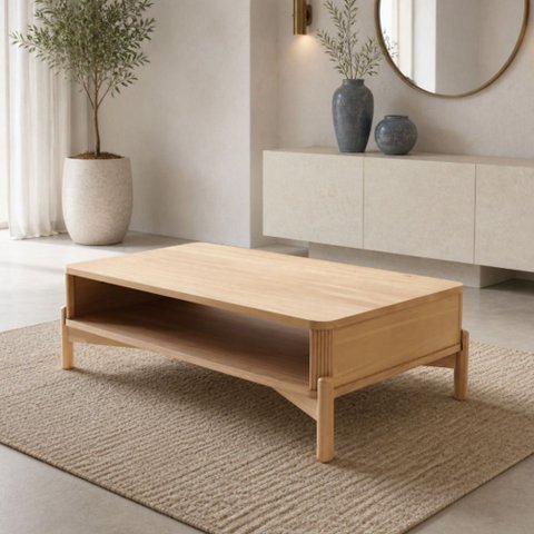 Mesa de Centro Retangular para Sala Living Madeira Maciça Benton F06 Tauari - Lyam Decor