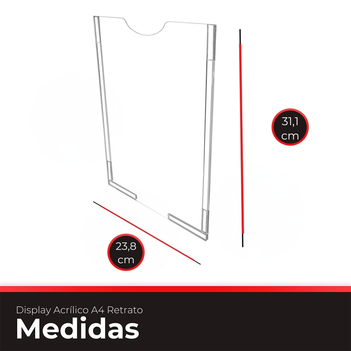 Kit com 8 Displays Acrílico A4 em Acrílico Cristal 2mm - Retrato - Abertura Topo - 5