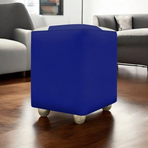 Puff Decorativo Quadrado Penteadeira Urban - Azul Royal-bege Corino