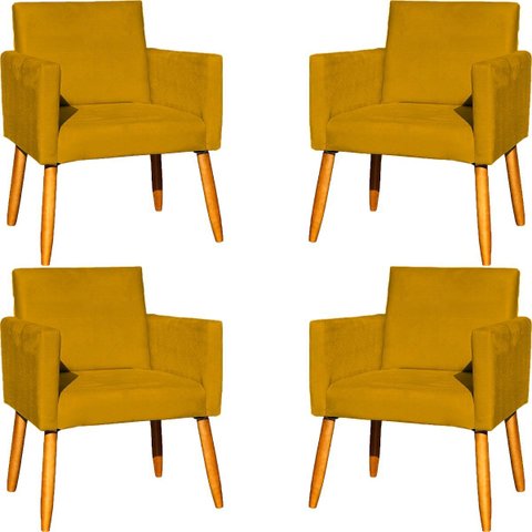 Kit 4 Poltrona para Sala Recepção Consultório Cadeira Nina Suede Cores Pés Palito