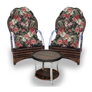 Conjunto de Poltronas Fibra Sintética Pequim Alumínio - 2 Poltronas + 1 Mesa Centro - Tecido Maui Pr