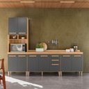 Ver imagem 2 de Conjunto de Cozinha Lidiane Modulado com 9 Portas 2 Gavetas Freijo/chumbo