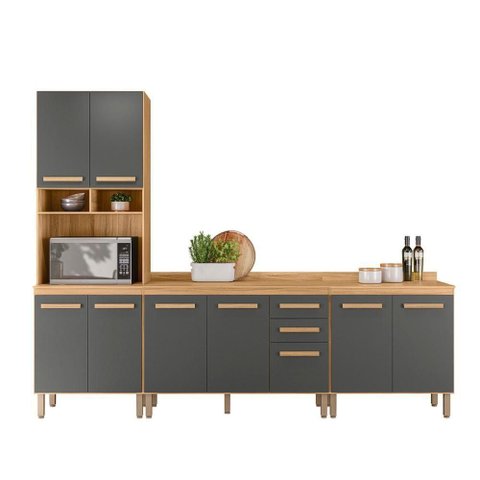 Conjunto de Cozinha Lidiane Modulado com 9 Portas 2 Gavetas Freijo/chumbo