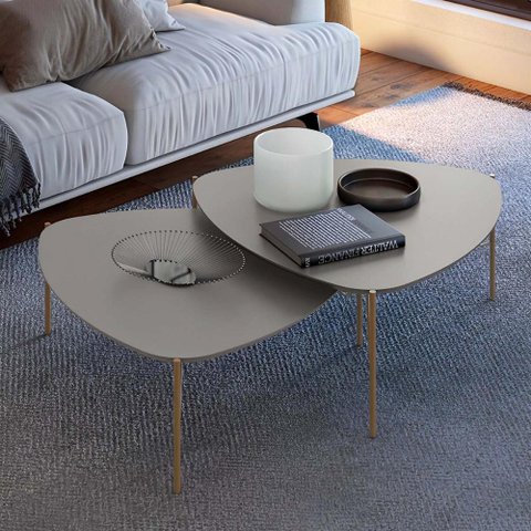 Conjunto de Mesas de Centro 89cm para Sala 100% Mdf Cor:grigio com Dourado