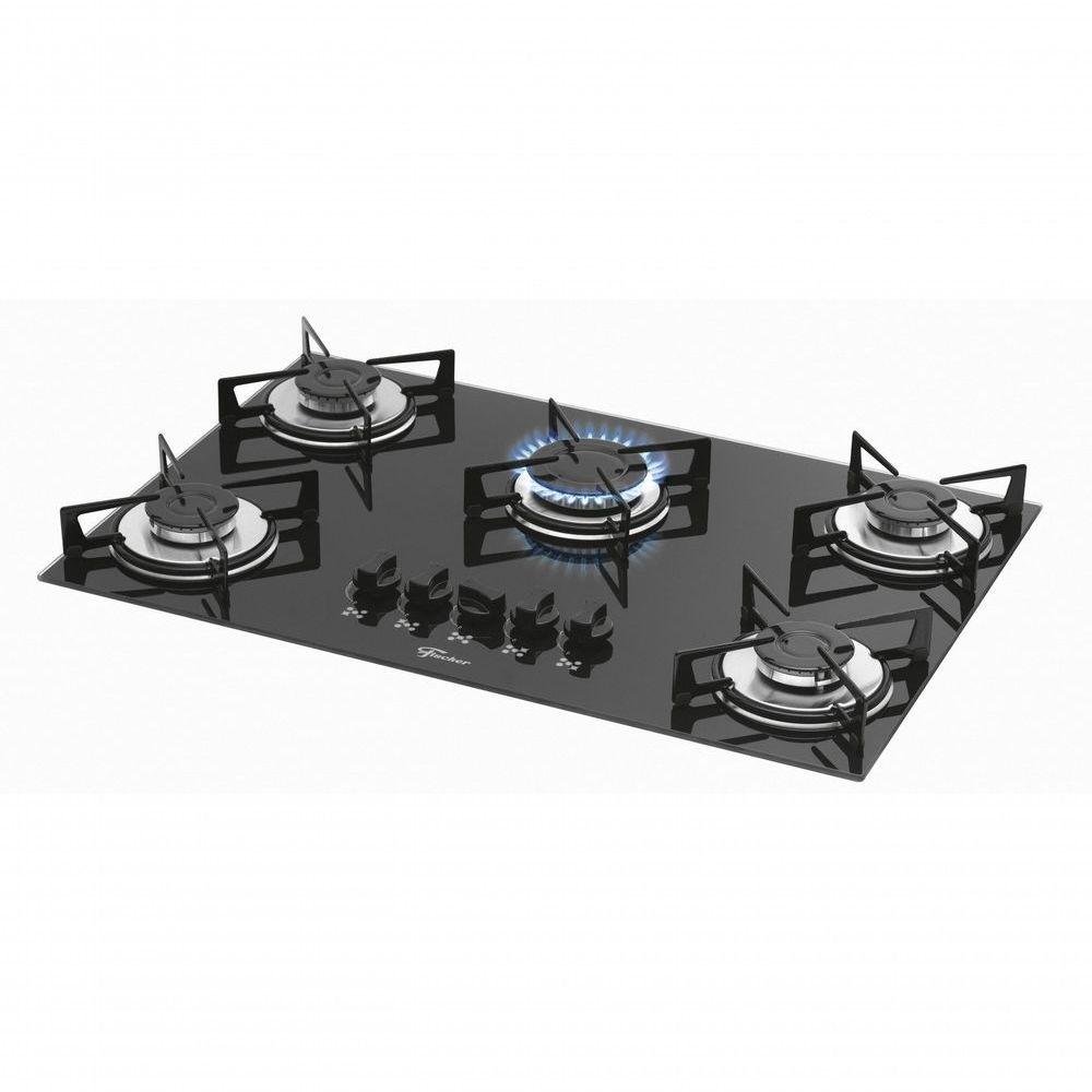 Fogão Cooktop Fischer 5 Bocas Gás Mesa Vidro - Preto 1642-6985 Bivolt - 1