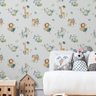 Papel de Parede Animais Safari Infantil Aquarela Branca Decorativo Auto Adesivo Quarto Sala 3m - 5