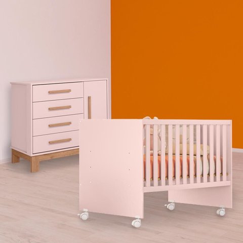 Conjunto Berço Reto e Cômoda Sapateira Slim Rosa