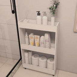 Armário para Banheiro / Toalheiro / Maquiagem 3 Prateleira Branco com Rodas - 1