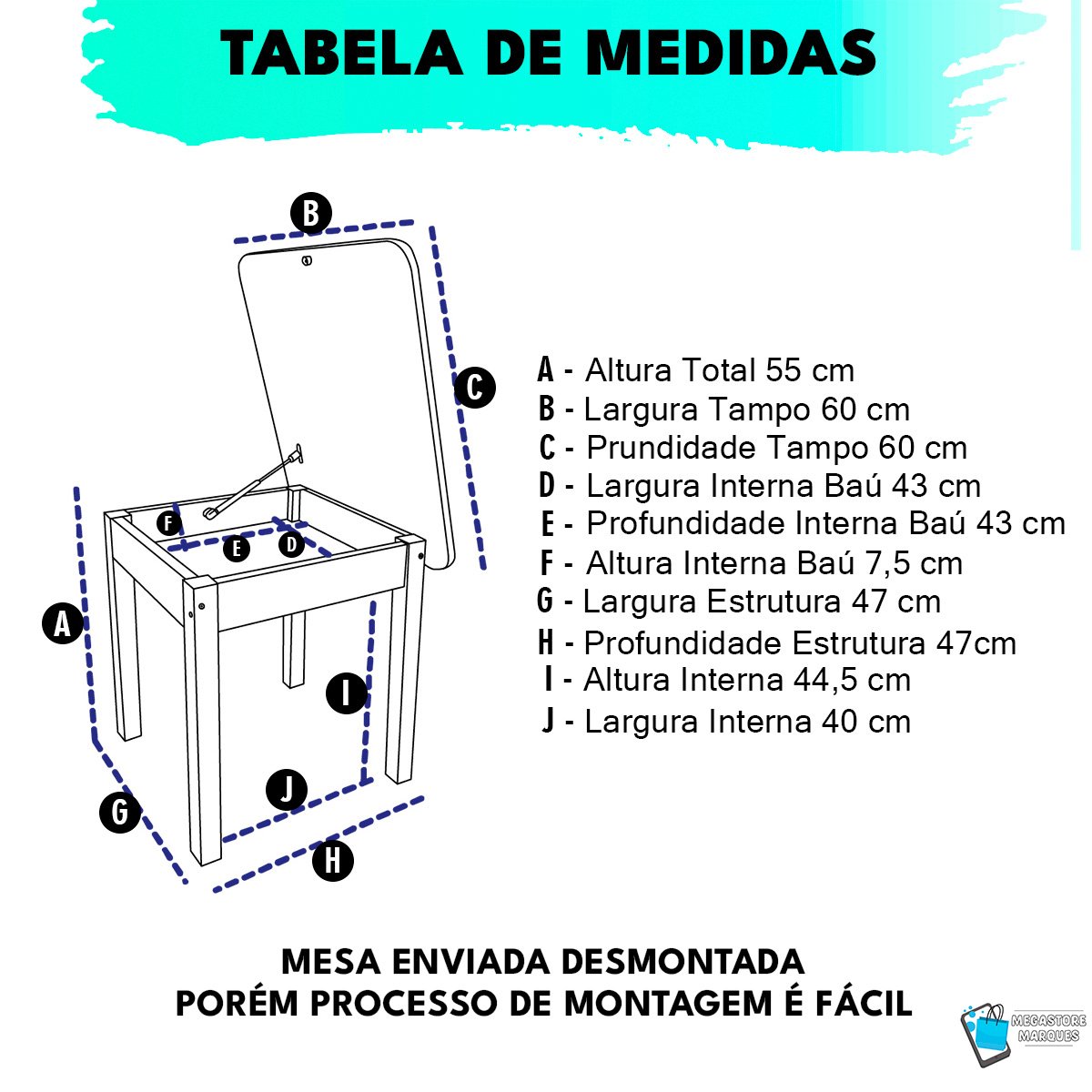 Mesa Baú Infantil de Madeira Maciça Quadrada para Criança - 3