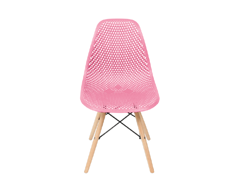 Cadeira de Jantar Eames Colmeia na Cor Rosa Base Madeira Eiffel Sala Cozinha - 3