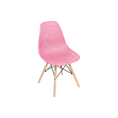 Cadeira de Jantar Eames Colmeia na Cor Rosa Base Madeira Eiffel Sala Cozinha