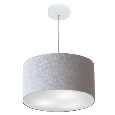 Lustre Pendente Cilíndrico Md-4019 Cúpula em Tecido 40x21cm Rustico Cinza - Bivolt