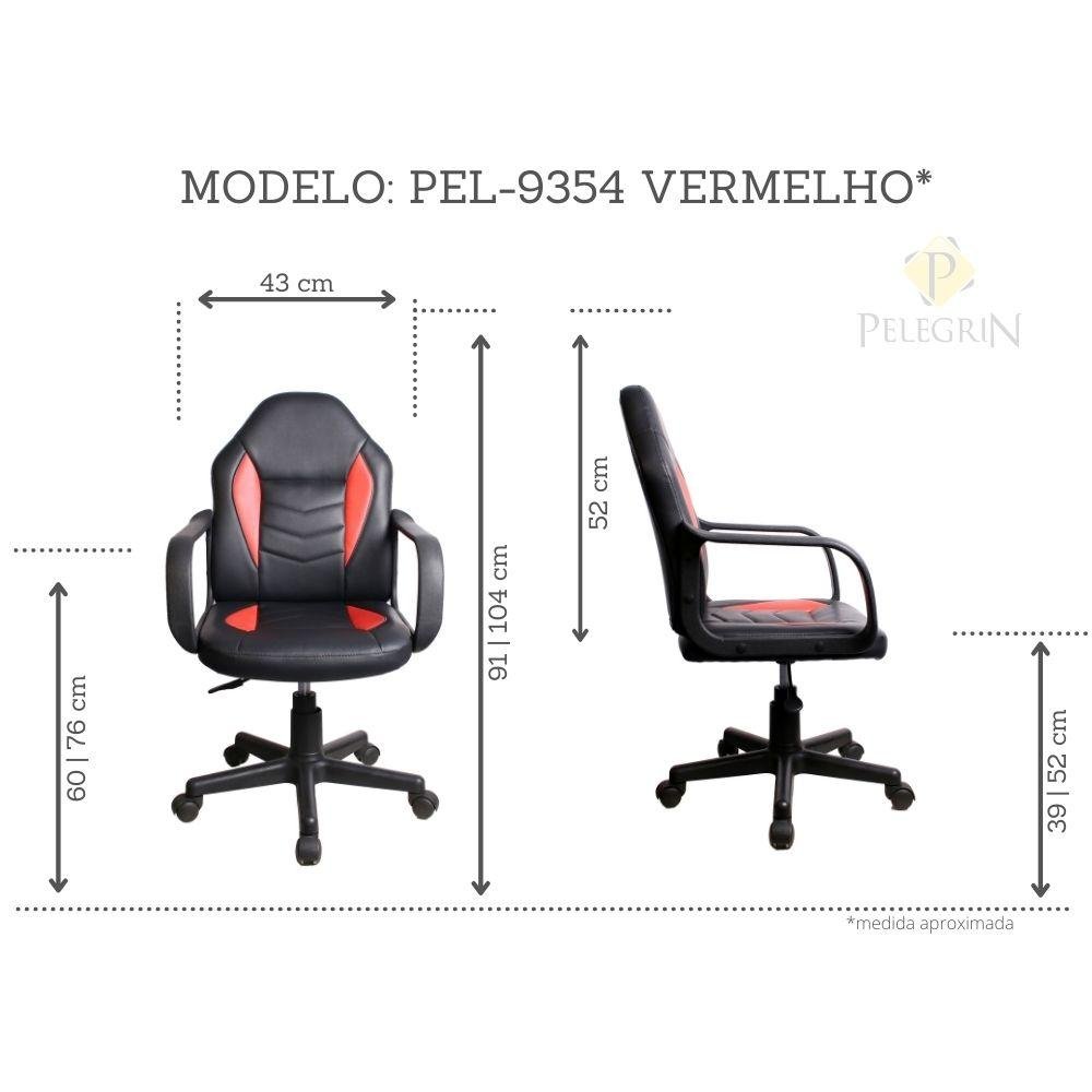 Cadeira Gamer Infantil em Couro PVC Pelegrin PEL-9354 Preto com Vermelho - 2