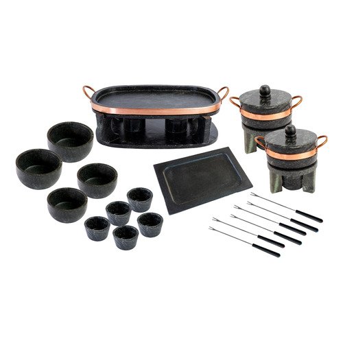 Kit Fondue Pedra Sabão Completo com Churrasqueira Oval - 22 Peças - 1