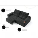 Ver imagem 3 de Sofá com Chaise Manhattan 3 Lugares Retrátil e Reclinável 210cm Preto Cia Lar