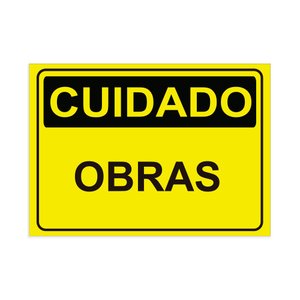 Placa de Sinalização Cuidado Obras em Pvc