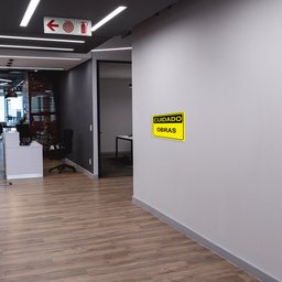 Placa de Sinalização Cuidado Obras em Pvc - 6