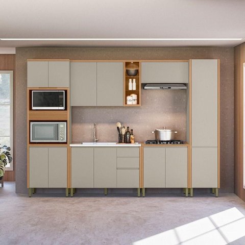 Cozinha Modulada Allure Linea Brasil 6 Peças Mdf A01m5 Jequitiba/gris Fosco