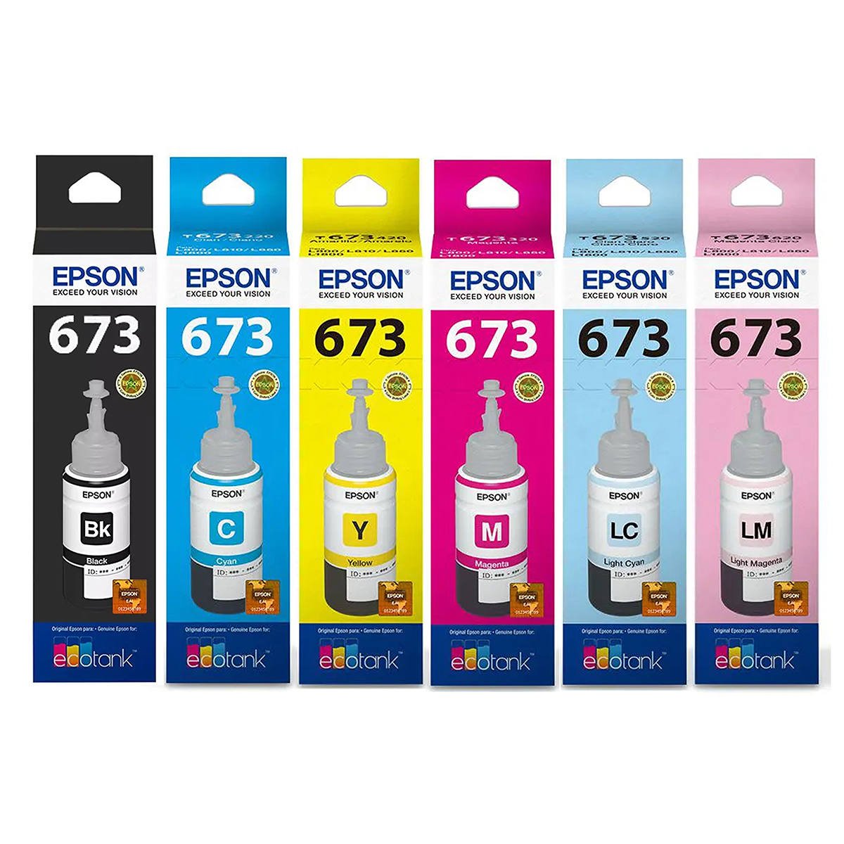 Kit 6 Cores Tinta Epson 673 T673 Original para Impressora Ecotank L800 ...