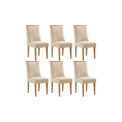 Cadeira Sala de Jantar Maldivas Kit 6 Un Naturalle/suede Creme - Rufato