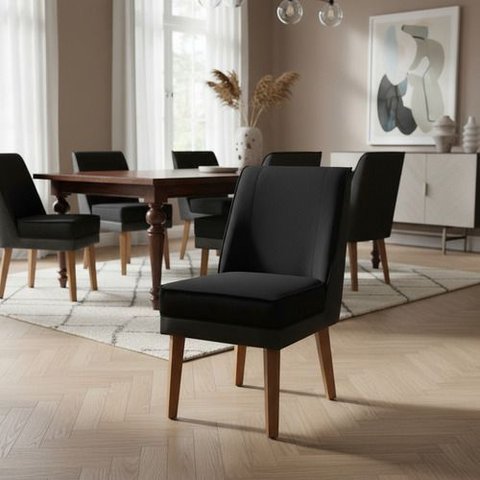 Kit 6 Cadeiras Virgínia Linho Preto e Courissimo Preto Linho Preto