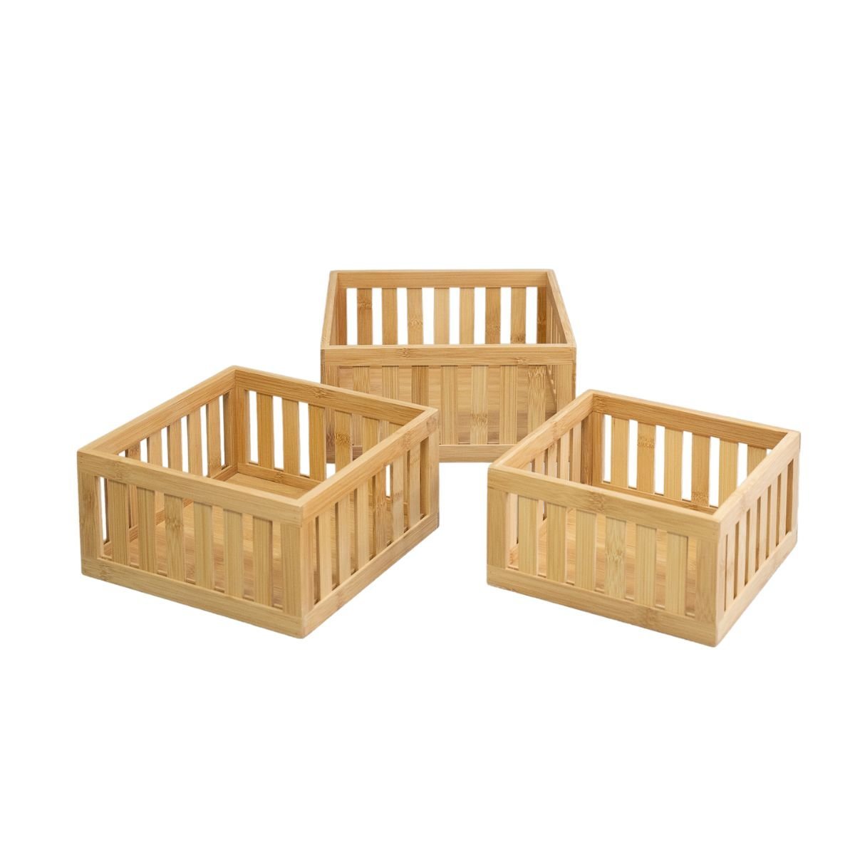 Kit 3 cestos organizadores ripados de bambu - Oikos - 1