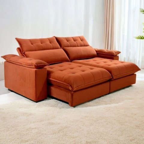 Sofá Retrátil e Reclinável Molas Ensacadas 2,50m Orquídea Vivaro Decor Suede Terracota