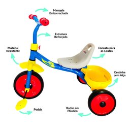 Triciclo Infantil Azul - Diversão e Desenvolvimento com Segurança - 2