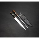 Ver imagem 1 de Conjunto Faca Ponta Fina 3mm Inox com Chaira e Bainha em Couro Legítimo Sg:8'' (20cm)