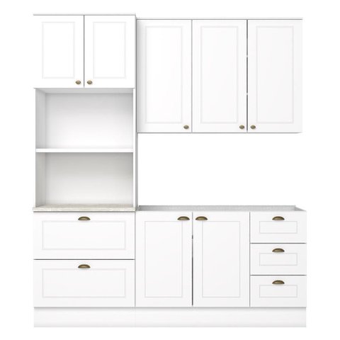 Cozinha Modulada Americana 3 Peças com Balcão 120cm sem Tampo branco/calcare - Móveis Henn
