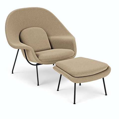 Poltrona Womb Chair com Puff em Bouclê Decorato Móveis Fendi Pintura Preta