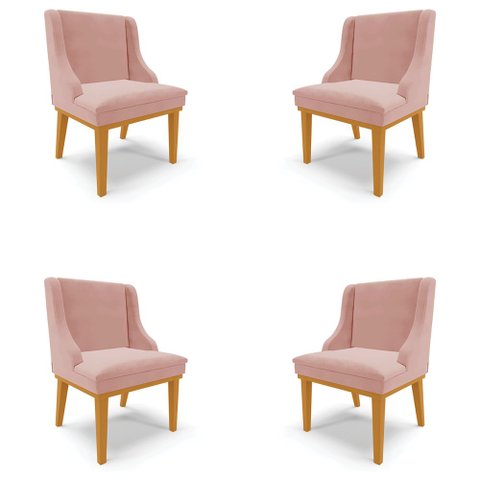 Kit 4 Cadeiras Decorativas Sala de Jantar Base Fixa de Madeira Firenze Veludo Rose/Castanho G19 - Gr