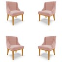 Ver imagem 1 de Kit 4 Cadeiras Decorativas Sala de Jantar Base Fixa de Madeira Firenze Veludo Rose/Castanho G19 - Gr