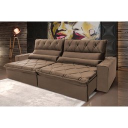 Sofá Retrátil/reclinável França 300cm Suede Velut com Molas no Assento - King House - 2