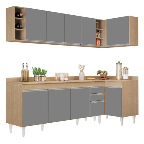 Armário de Cozinha Modulado de Canto Esquerdo 5 Peças Cp53 Balcão com Tampo Castanho/cinza - Lumil L