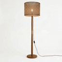 Ver imagem 1 de Luminária de Chão Imperial Base Madeira Detalhe Cobre 160cm Bivolt - Teca/Marrom