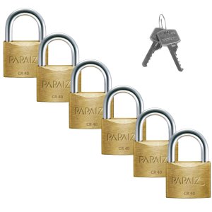 Cadeado Médio 40mm Haste Curta Latão Maciço Dourado com Chave | Papaiz | Kit 06 Un