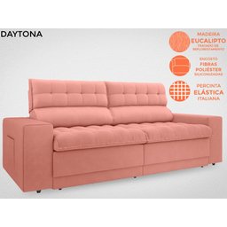 Sofá Daytona 2,30M Assento Retrátil e Reclinável Velosuede Rose - Netsofás - 6