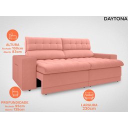 Sofá Daytona 2,30M Assento Retrátil e Reclinável Velosuede Rose - Netsofás - 3